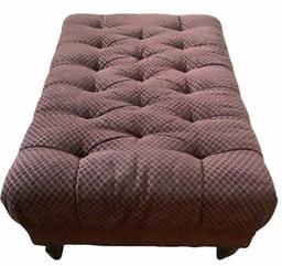 Upholstered Tufted Ottoman with Brass Tacks