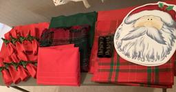 Assorted Christmas Linens & Napkin Rings