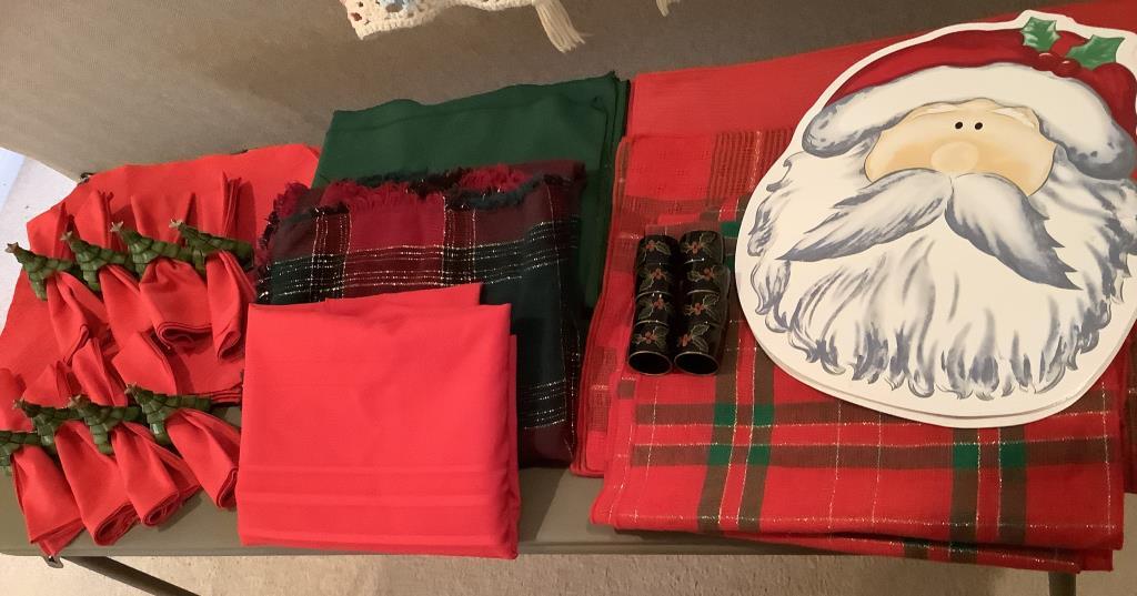 Assorted Christmas Linens & Napkin Rings