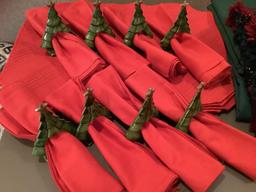 Assorted Christmas Linens & Napkin Rings