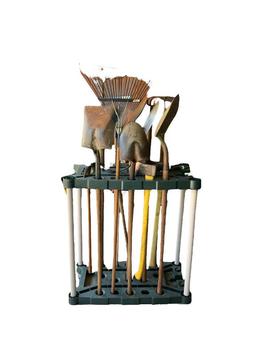 (16) Long-Handled Garden Tools in Storage Rack