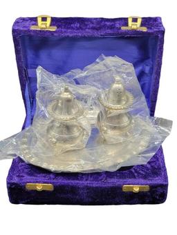 Silverplate Salt and Pepper w/Tray and Velvet Box