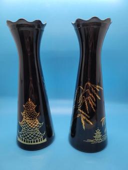 (2) Asian Vases 9" Tall each
