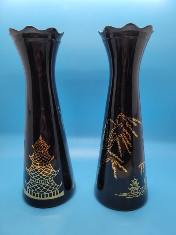 (2) Asian Vases 9" Tall each