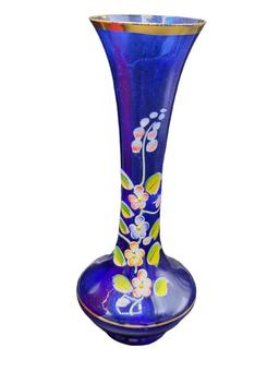 (2) Handpainted Glass Items: Cookie Jar, Vase
