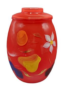 (2) Handpainted Glass Items: Cookie Jar, Vase