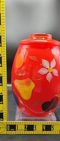 (2) Handpainted Glass Items: Cookie Jar, Vase