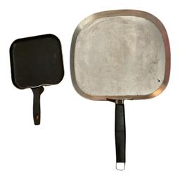Assorted Copper Frying Pans, Griddle, Enamel, Etc