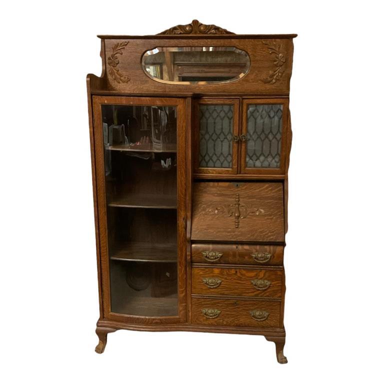 Antique Oak Fall-Front Secretary/Bookcase