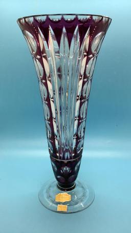 Lead Crystal Amethyst Cut to Clear Vase