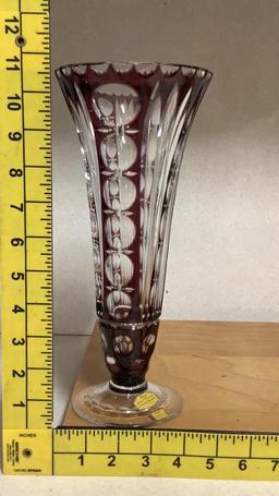 Lead Crystal Amethyst Cut to Clear Vase