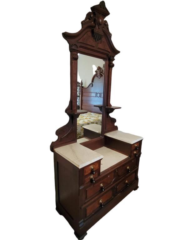 Victorian Marble Top Dresser w/Mirror