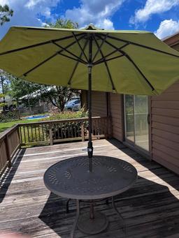 Outdoor Table, 4 Chairs, Umbrella