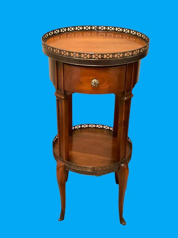 Round One-Drawer Table with Brass Gallery, 13 5/8"