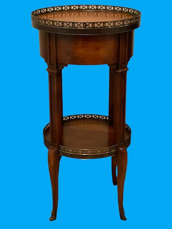 Round One-Drawer Table with Brass Gallery, 13 5/8"