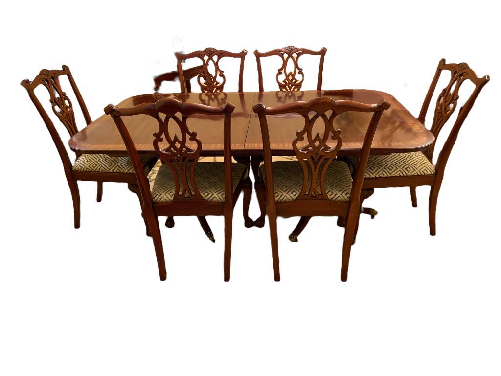 Mahogany Double Pedestal Dining Table & (6)