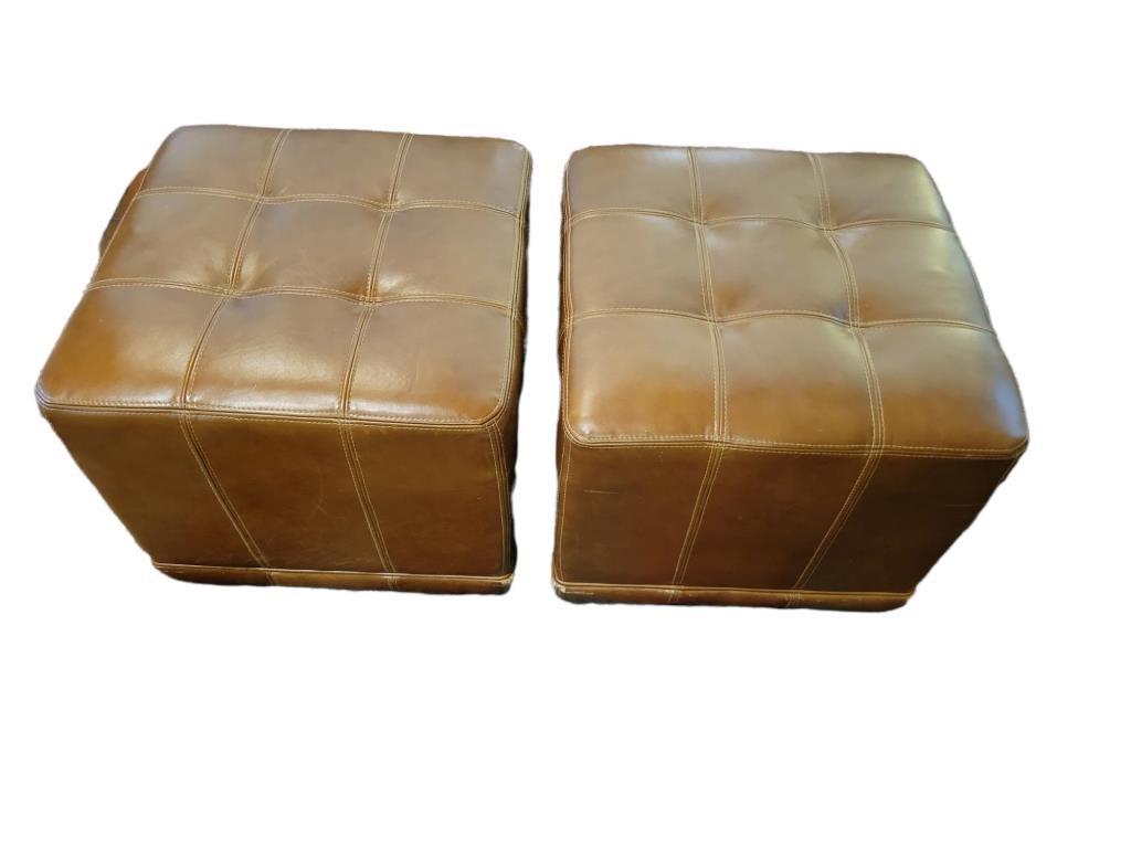 (2) Leather Ottomans by Ballard Design