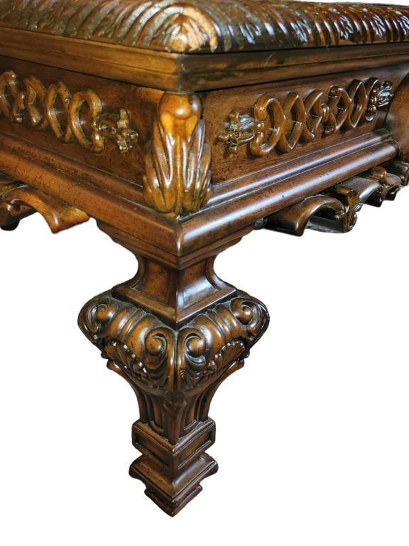 Ornately Carved Marble Top Coffee Table - 42"