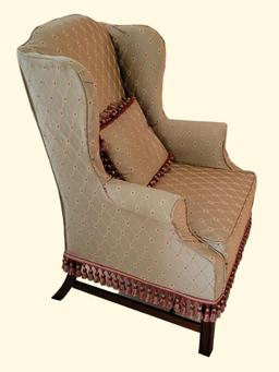 Upholstered Wing Back Chair w/Fringe Trim and