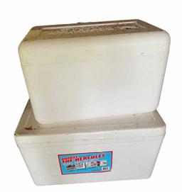 (2) Igloo Legend 40 Coolers, (2) Styrofoam