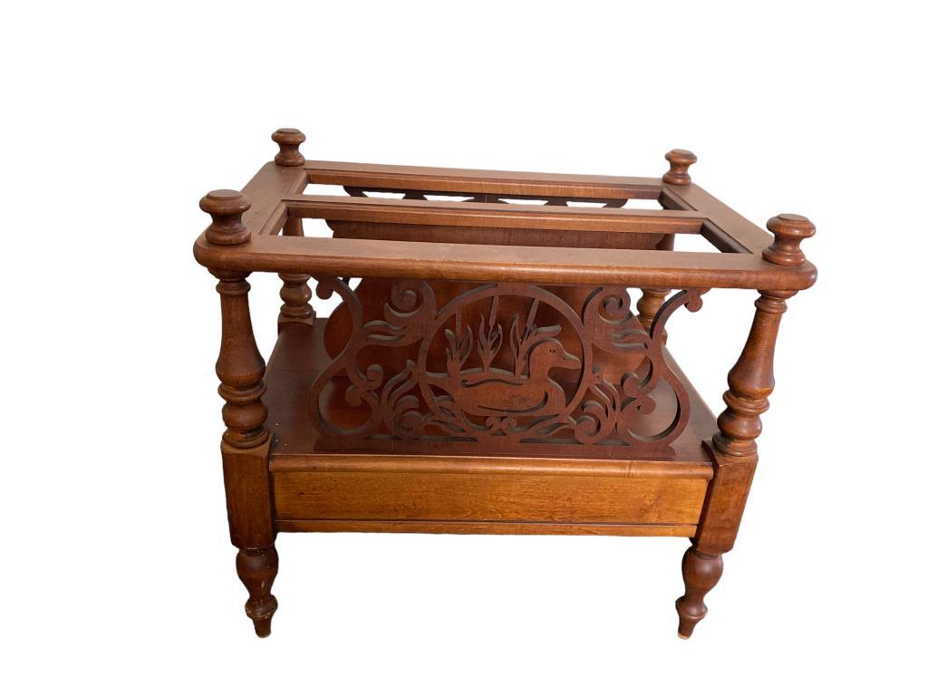 Wooden Magazine Rack with Carved Wood Trim--