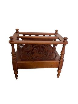 Wooden Magazine Rack with Carved Wood Trim--