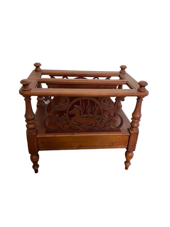Wooden Magazine Rack with Carved Wood Trim--