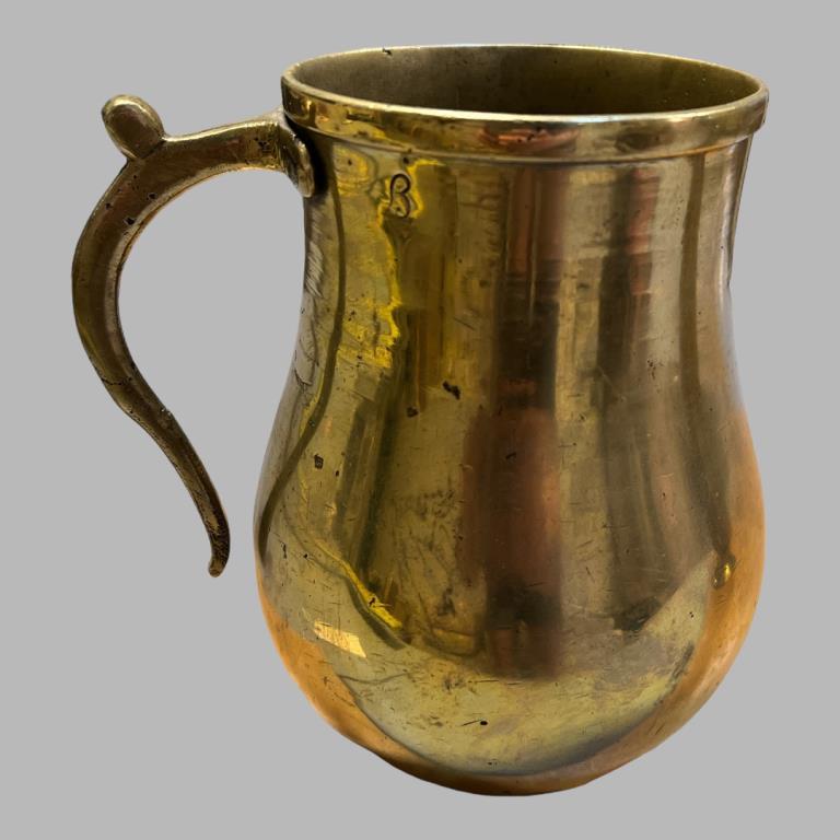 Brass Pitcher Marked “B” on Top and (2) Brass