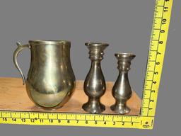 Brass Pitcher Marked “B” on Top and (2) Brass