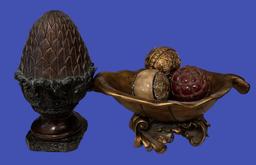(2) Decorative Items: Centerpiece Bowl, P