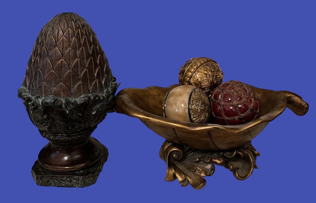 (2) Decorative Items: Centerpiece Bowl, P