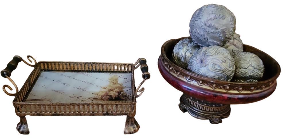 (2) Decorative Items: Centerpiece Bowl, Footed