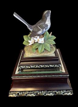 (2) Mirrored Pedestals & Porcelain Bird by Andrea