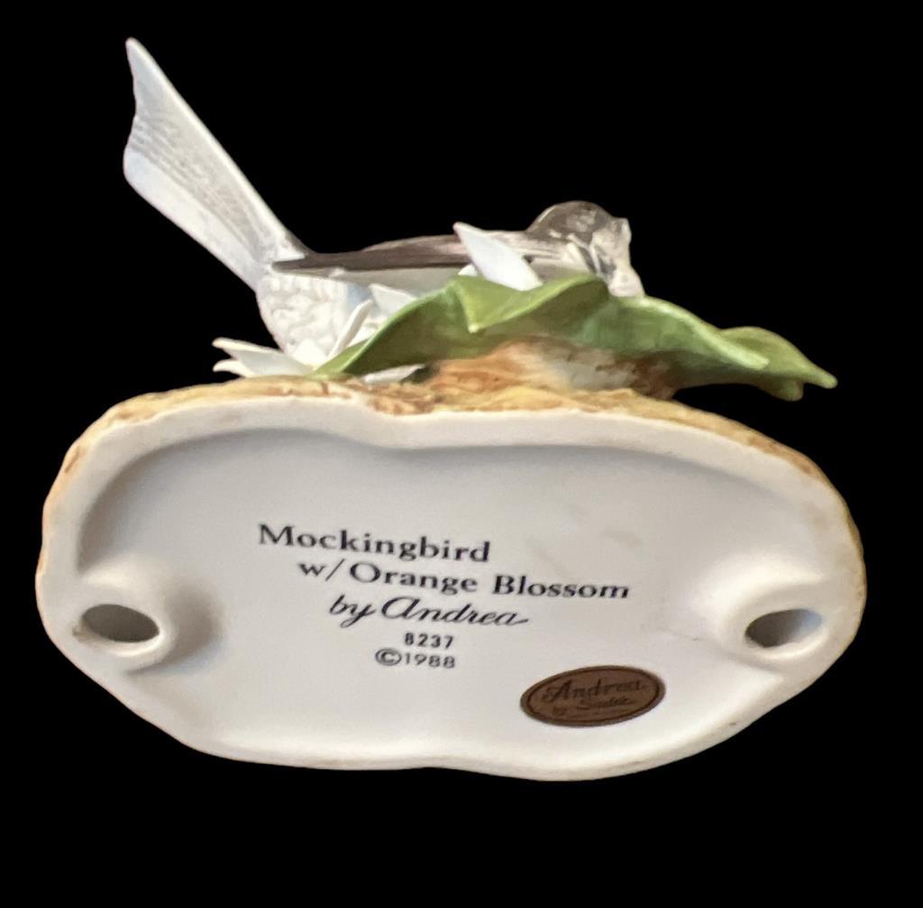 (2) Mirrored Pedestals & Porcelain Bird by Andrea