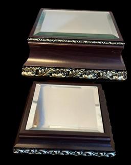 (2) Mirrored Pedestals & Porcelain Bird by Andrea