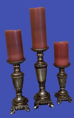 (3) Candlesticks w/Battery Operated Candles