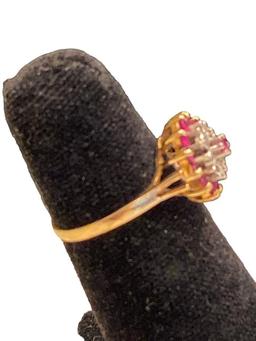 10 Kt Yellow Gold Ruby and Diamond Dome Ring--2.8