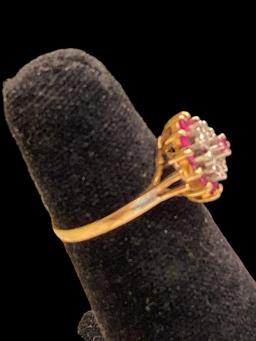 10 Kt Yellow Gold Ruby and Diamond Dome Ring--2.8