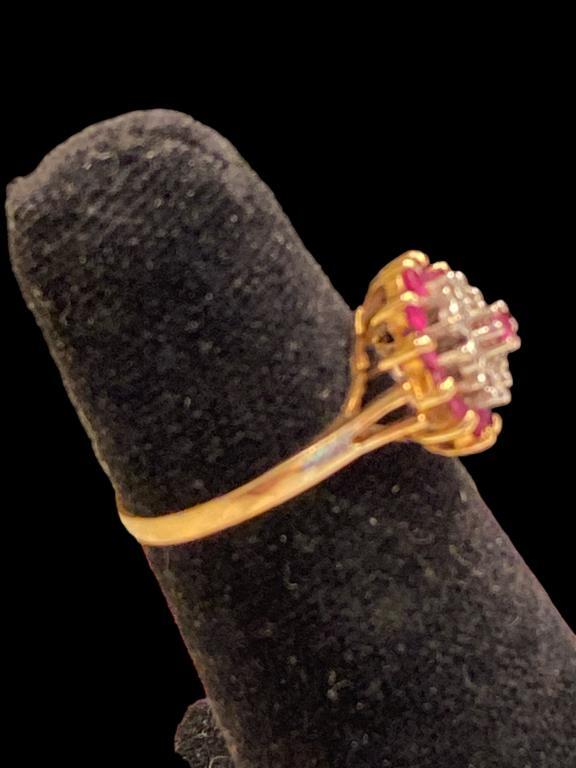 10 Kt Yellow Gold Ruby and Diamond Dome Ring--2.8
