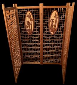 Four Panel Teak Wood and Burlap Screen—Each