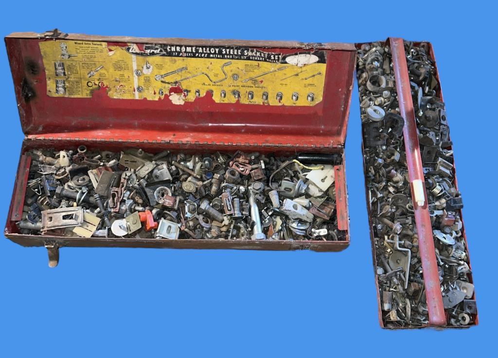 Antique Tool Box with Assorted Screws