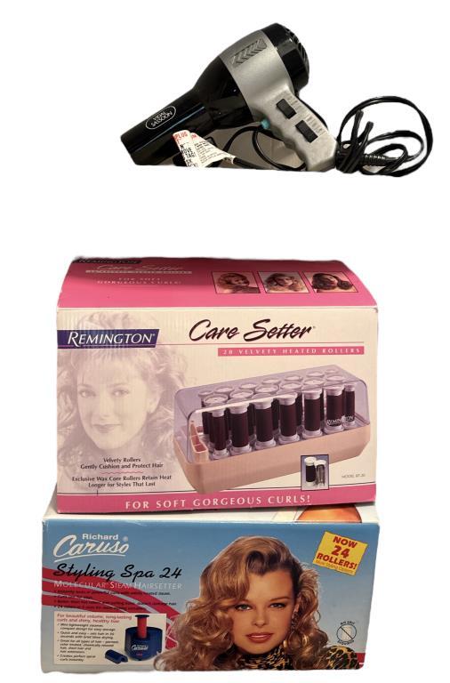 (2) Sets of Hot Rollers and (1) Hair Dryer