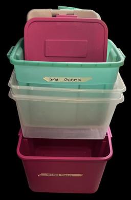 (4) Large Plastic Totes With Lids (Green Has