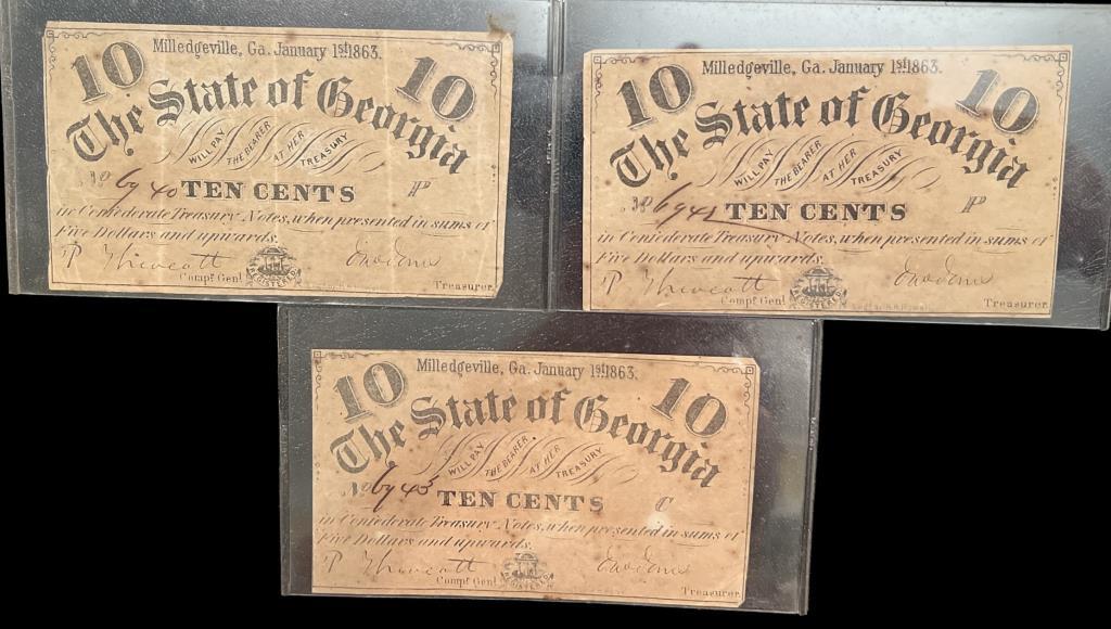 (3) Confederate State of Georgia 1863 Fractional
