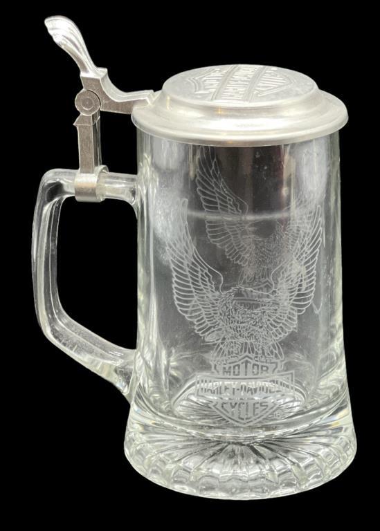 Domex Harley Davidson Etched Glass Beer Stein