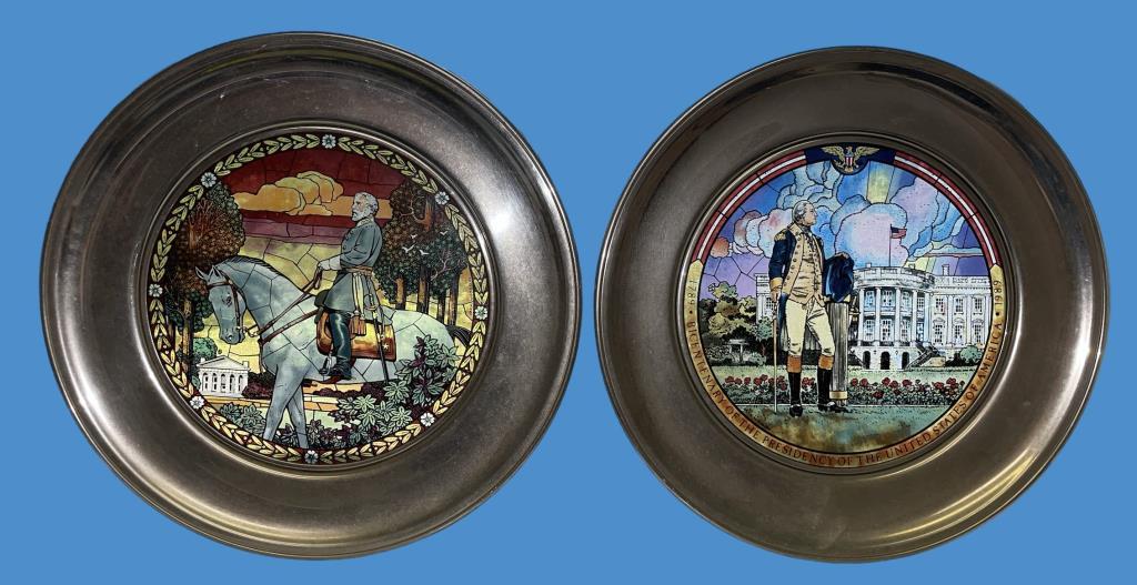 (2) Jefferson Pewter and Stained Glass Plates