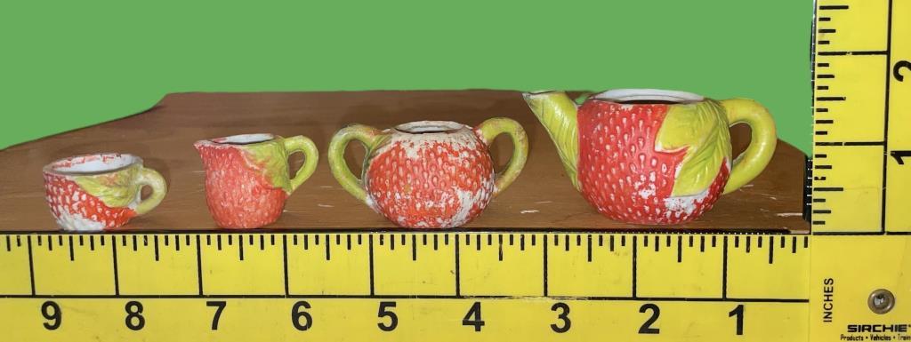 Miniature Japanese Stoneware Strawberry Tea Set