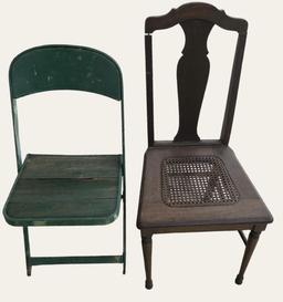 Vintage Wooden Chair and Metal Folding Chair