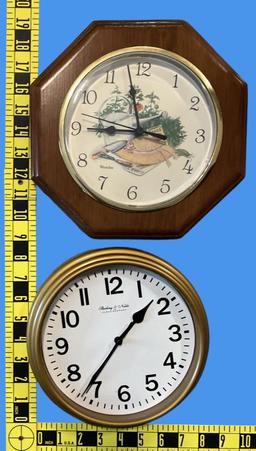 (2) Wall Clocks and Elgin Gold Toned Rotating