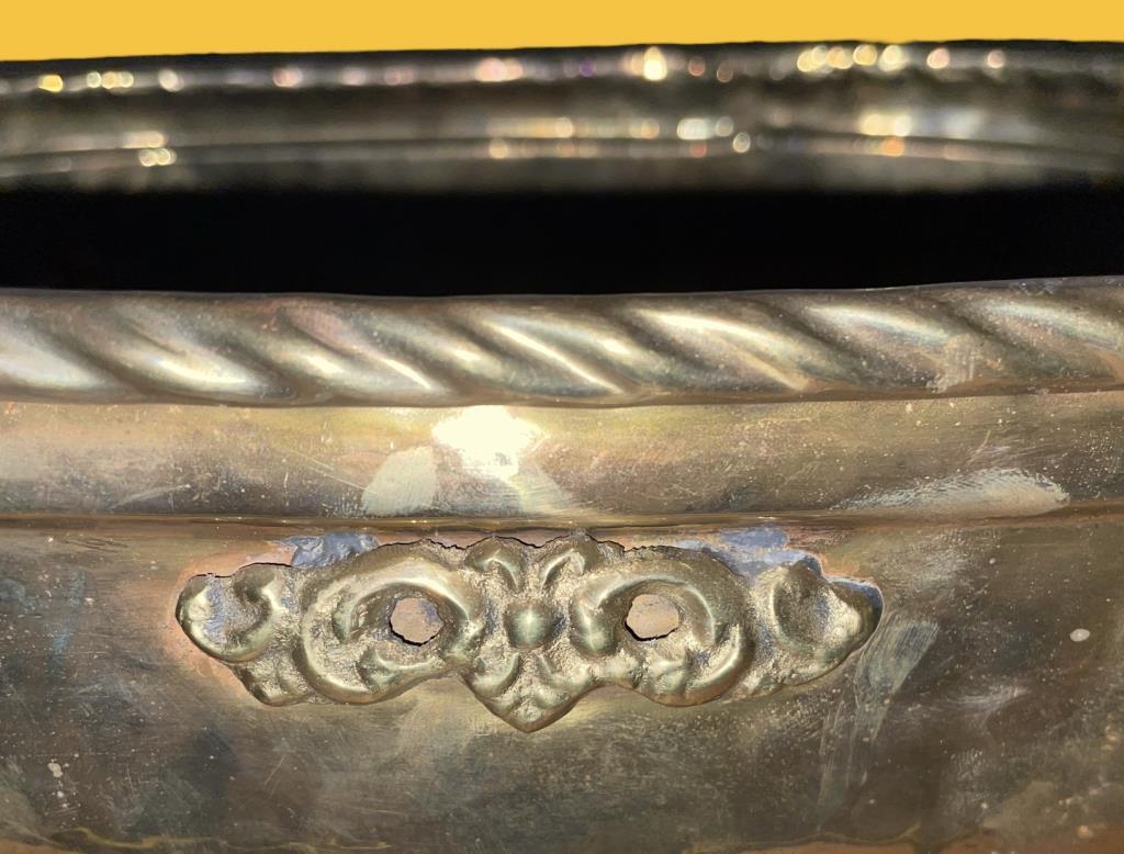 Hammered Brass Footed Planter with Elephant